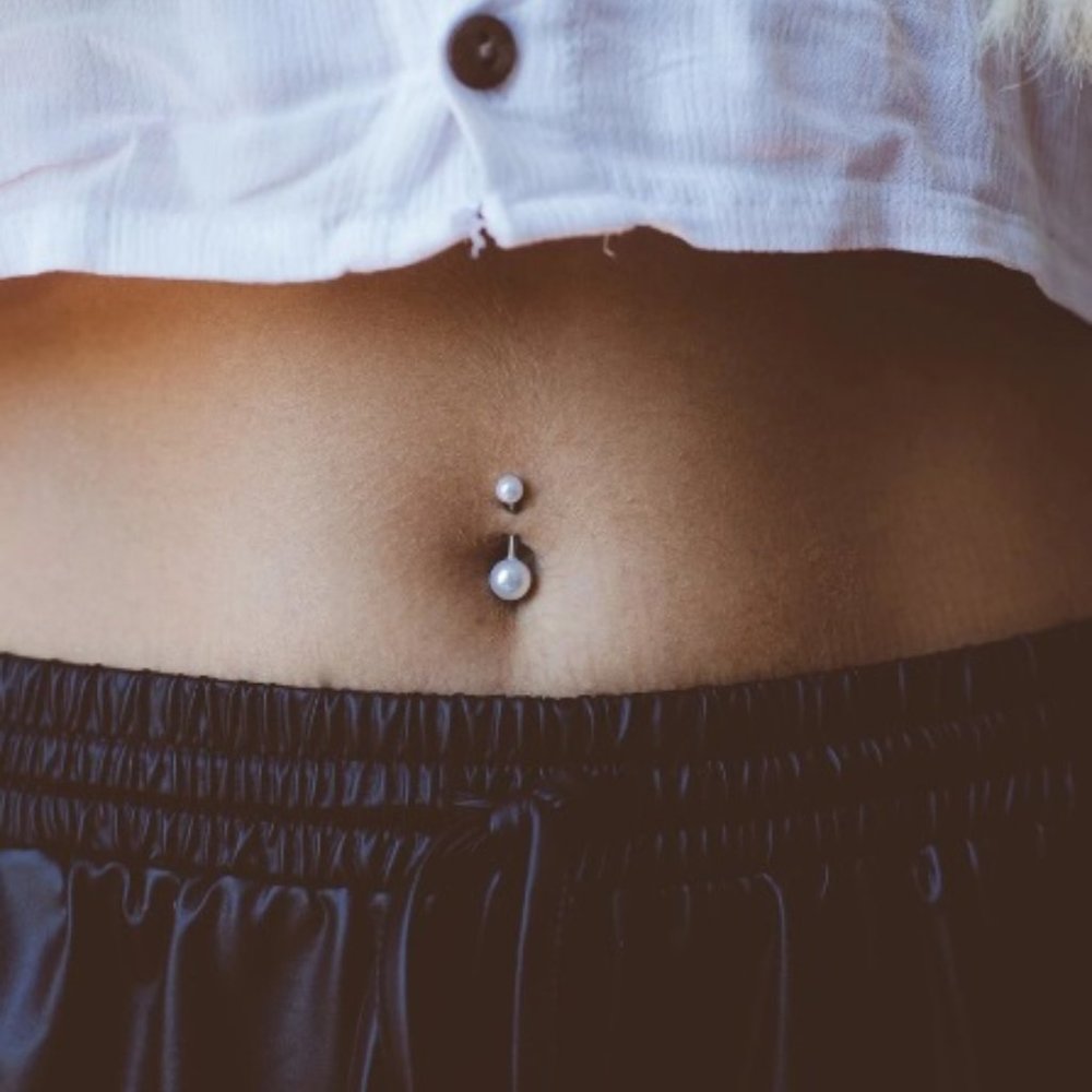 Belly Button Ring  14g White Amor Pearl  Stainless Steel